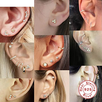 Fashion Round Silver Plating Inlay Zircon Ear Studs 3 Pieces