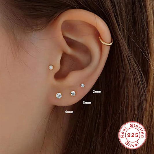 Fashion Round Silver Plating Inlay Zircon Ear Studs 3 Pieces