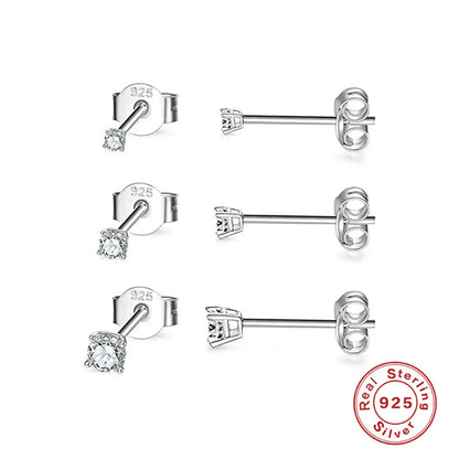 Fashion Round Silver Plating Inlay Zircon Ear Studs 3 Pieces