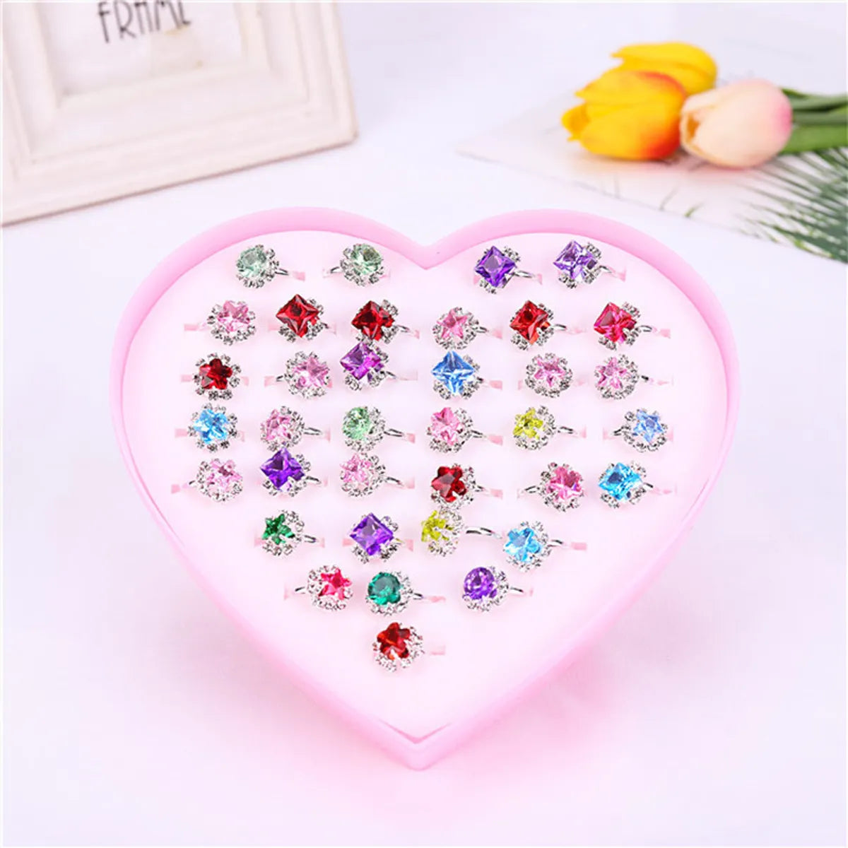 Fashion Round Square Alloy Plating Inlay Rhinestones Girl's Rings 1 Set