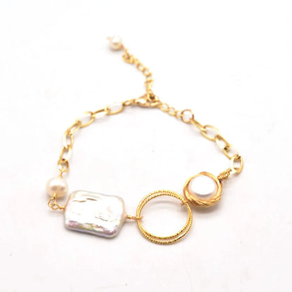 Fashion Round Square Copper Plating Inlay Pearl Bracelets 1 Piece