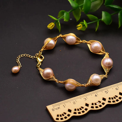 Fashion Round Square Copper Plating Inlay Pearl Bracelets 1 Piece