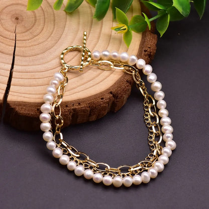 Fashion Round Square Copper Plating Inlay Pearl Bracelets 1 Piece