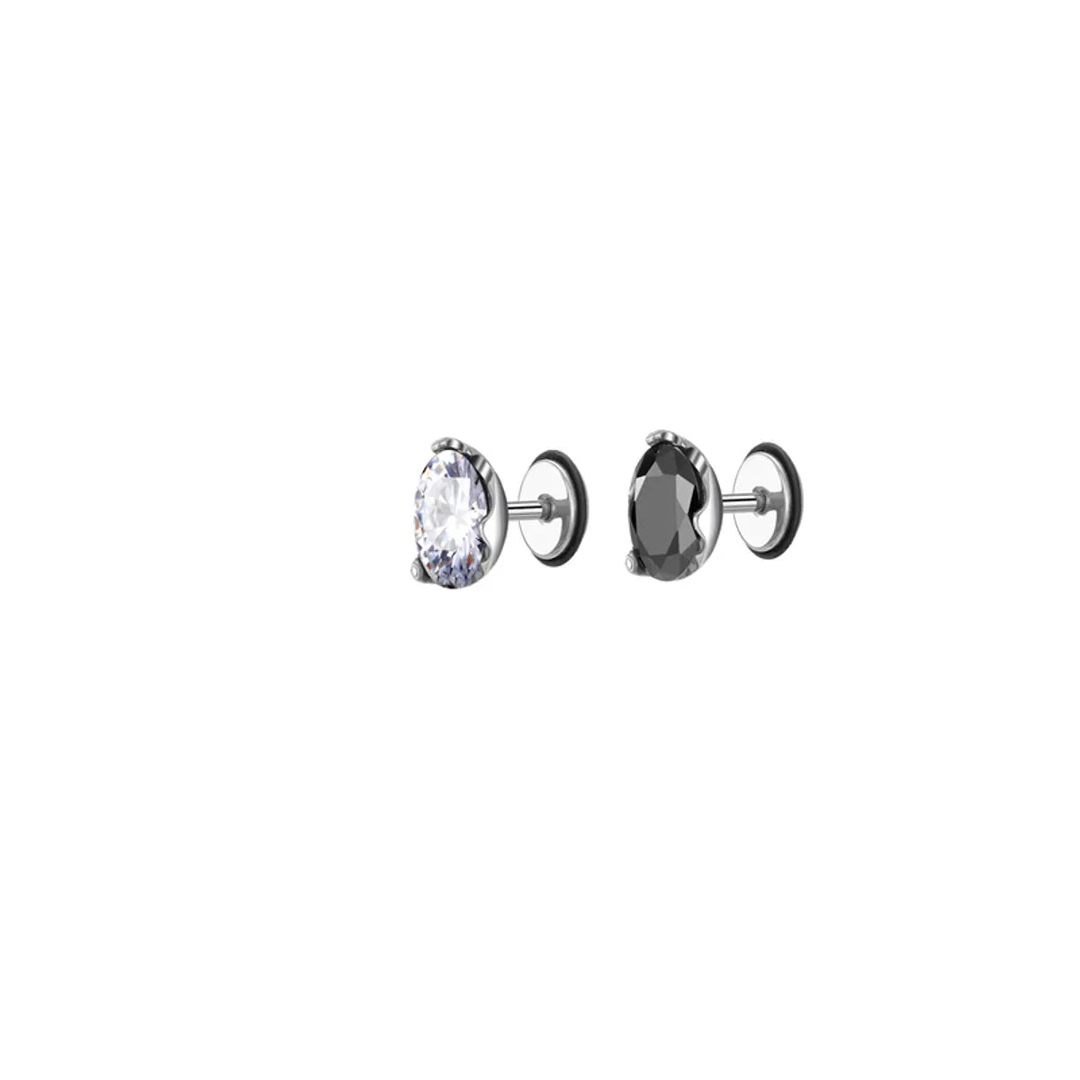 Fashion Round Square Stainless Steel Plating Inlay Zircon Ear Studs 1 Piece