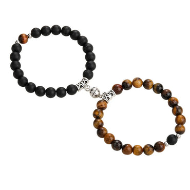 Fashion Round Stainless Steel Alloy Natural Stone Beaded Bracelets