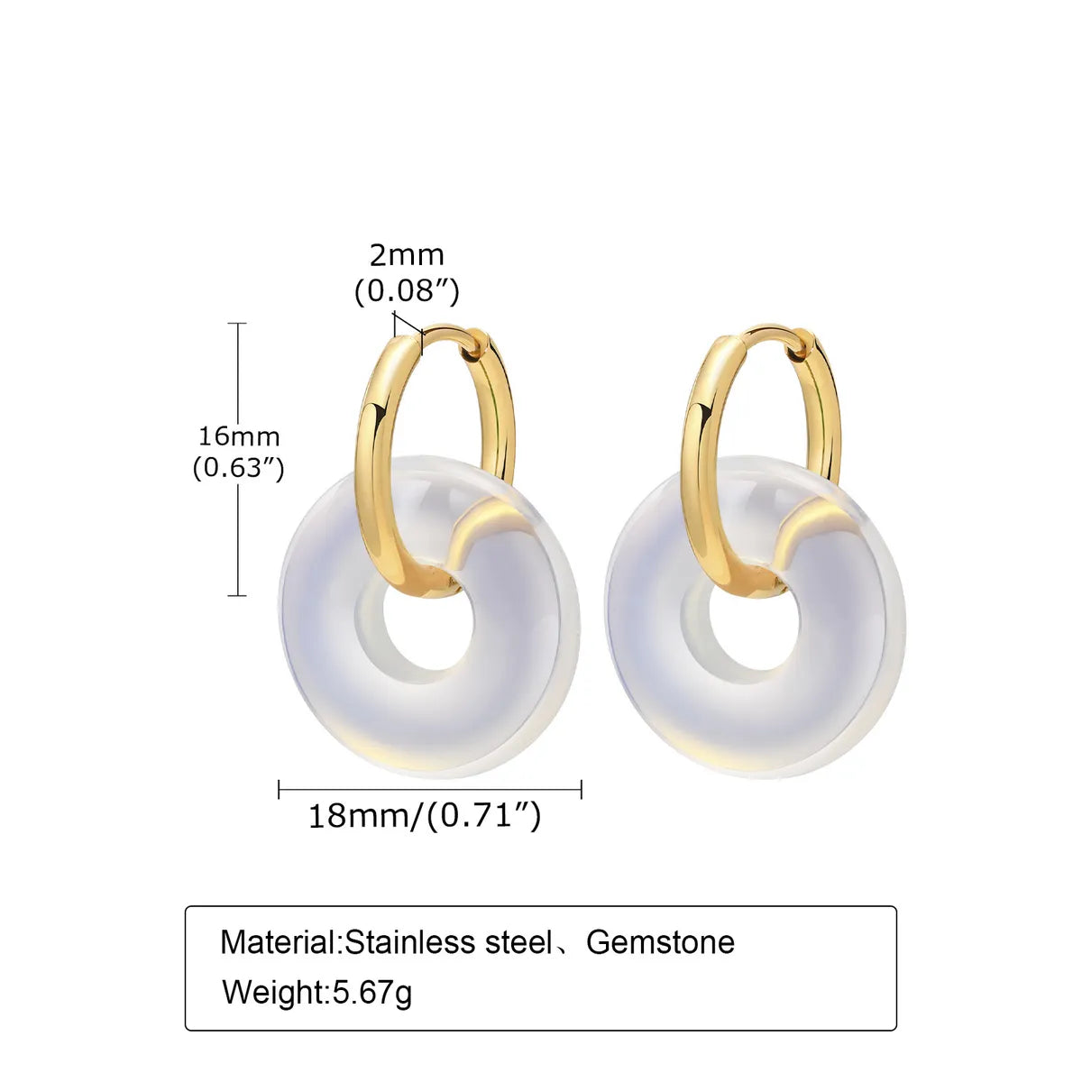 Fashion Round Stainless Steel Drop Earrings Gemstone Stainless Steel Earrings