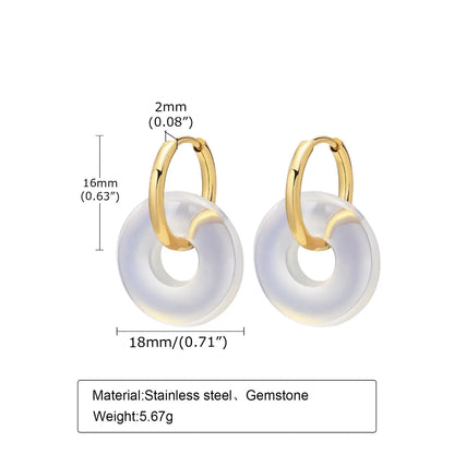 Fashion Round Stainless Steel Drop Earrings Gemstone Stainless Steel Earrings