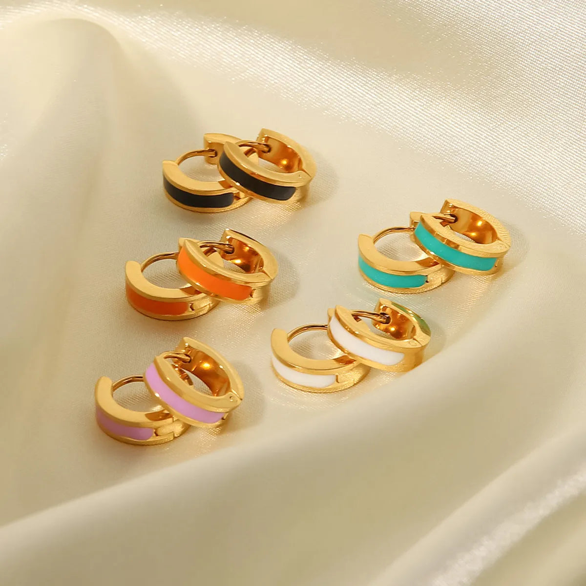 Fashion Round Stainless Steel Earrings Enamel Gold Plated Stainless Steel Earrings