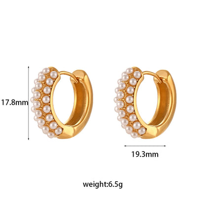 Fashion Round Stainless Steel Earrings Plating Inlay Pearl Stainless Steel Earrings