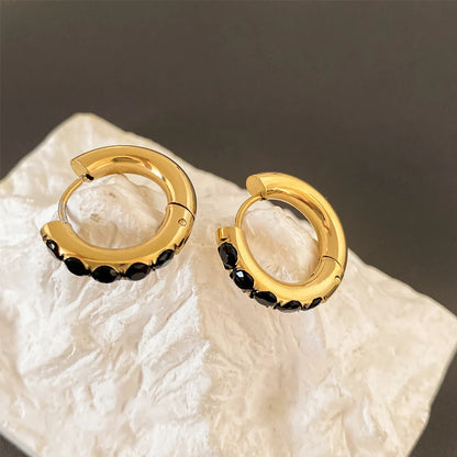 Fashion Round Stainless Steel Earrings Plating Zircon Stainless Steel Earrings