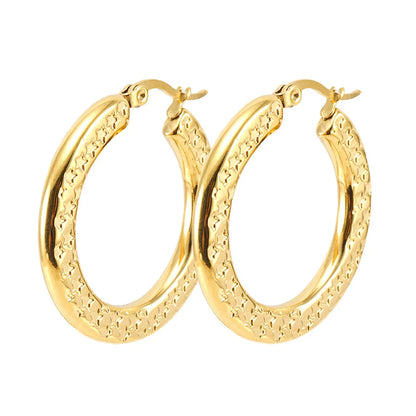 Fashion Round Gold Plated Stainless Steel Hoop Earrings