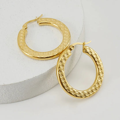 Fashion Round Gold Plated Stainless Steel Hoop Earrings