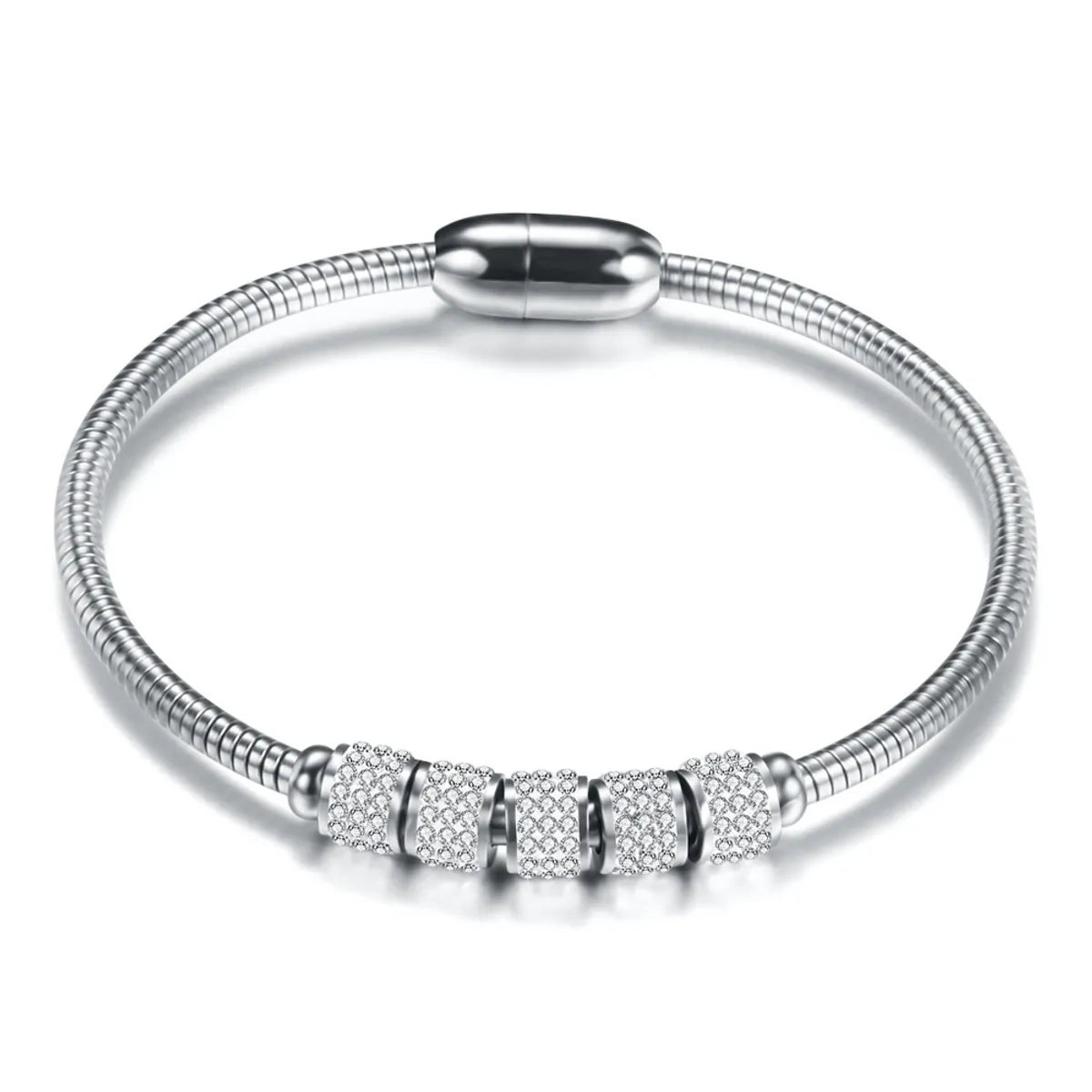 Fashion Round Stainless Steel Inlay Artificial Diamond Bangle 1 Piece