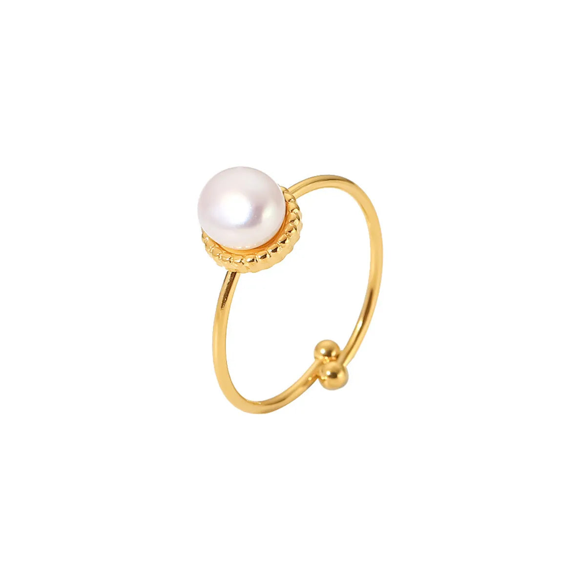 Fashion Round Stainless Steel Inlay Pearl Rings