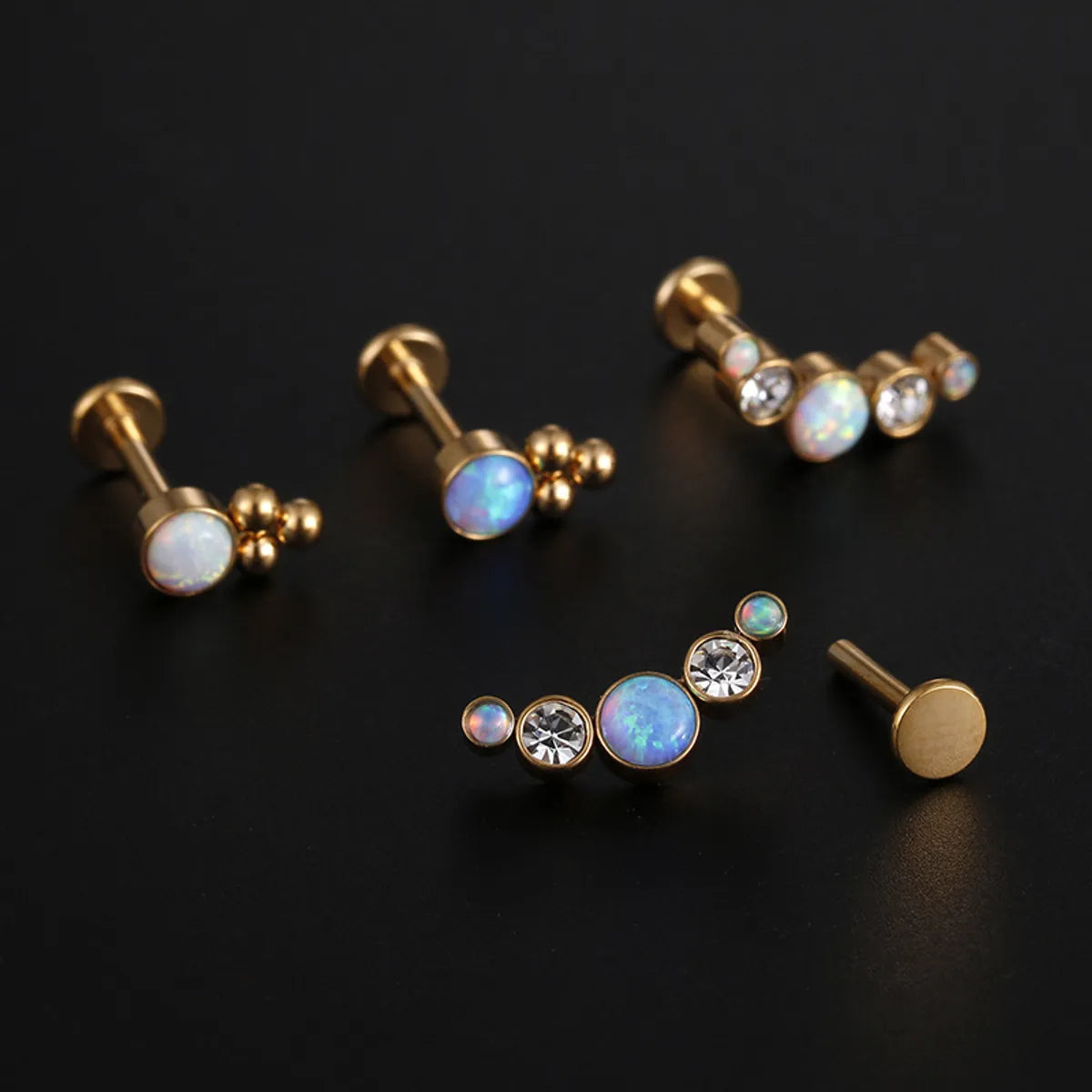 Fashion Round Stainless Steel Inlay Zircon Lip Stud 1 Piece