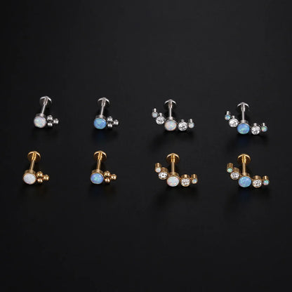 Fashion Round Stainless Steel Inlay Zircon Lip Stud 1 Piece