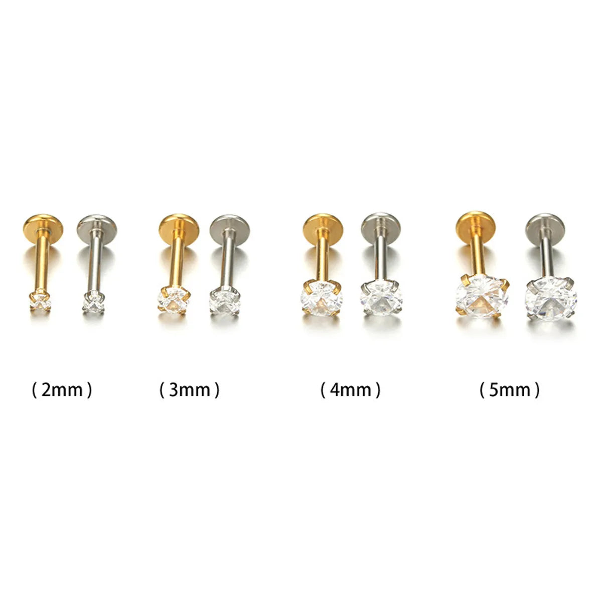 Fashion Round Stainless Steel Inlay Zircon Lip Stud