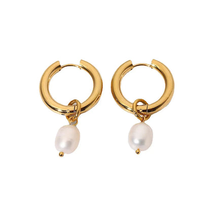 Fashion Round Stainless Steel Pearl Plating Drop Earrings 1 Pair