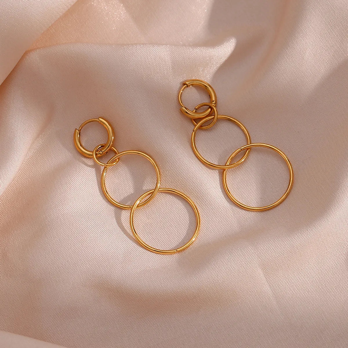 1 Pair Fashion Round Plating Stainless Steel Gold Plated Drop Earrings