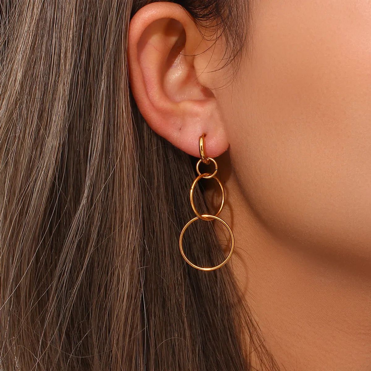 1 Pair Fashion Round Plating Stainless Steel Gold Plated Drop Earrings