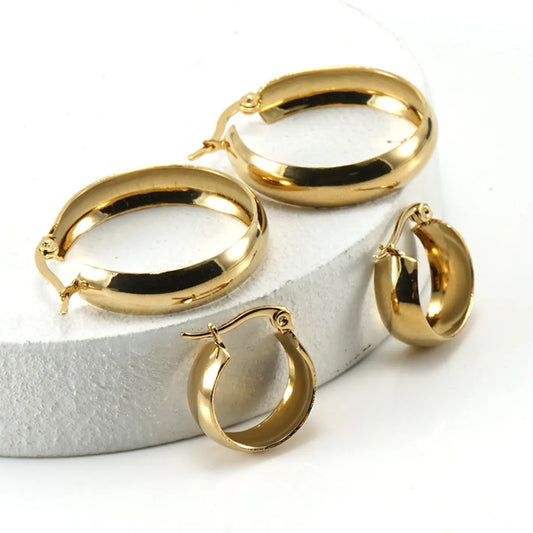 Fashion Round Stainless Steel Plating Hoop Earrings 1 Pair