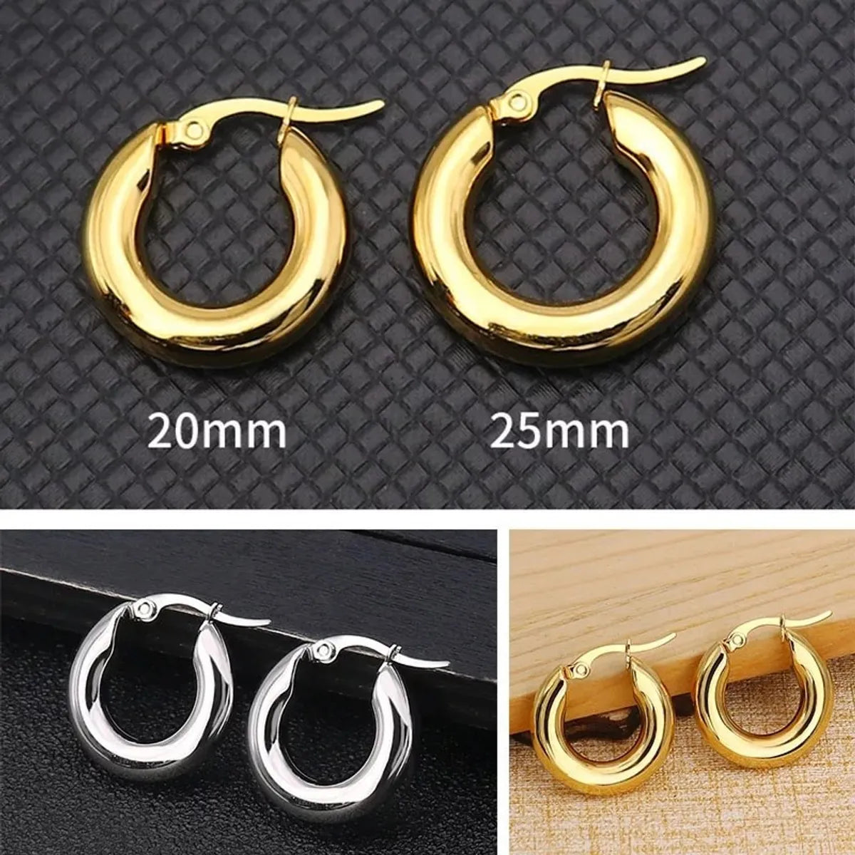 Fashion Round Stainless Steel Plating Hoop Earrings 1 Pair