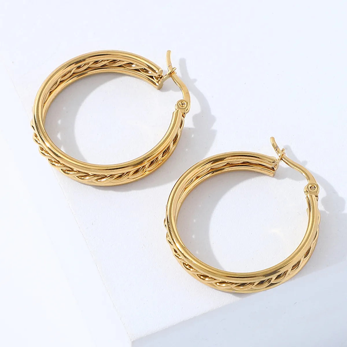 1 Pair Fashion Round Plating 201 Stainless Steel 18K Gold Plated Hoop Earrings