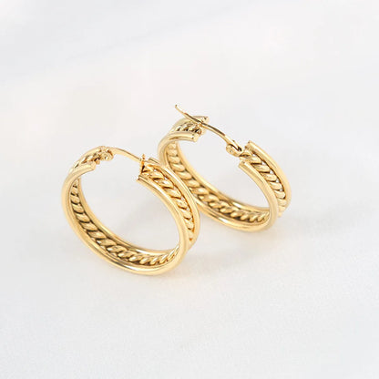 1 Pair Fashion Round Plating 201 Stainless Steel 18K Gold Plated Hoop Earrings