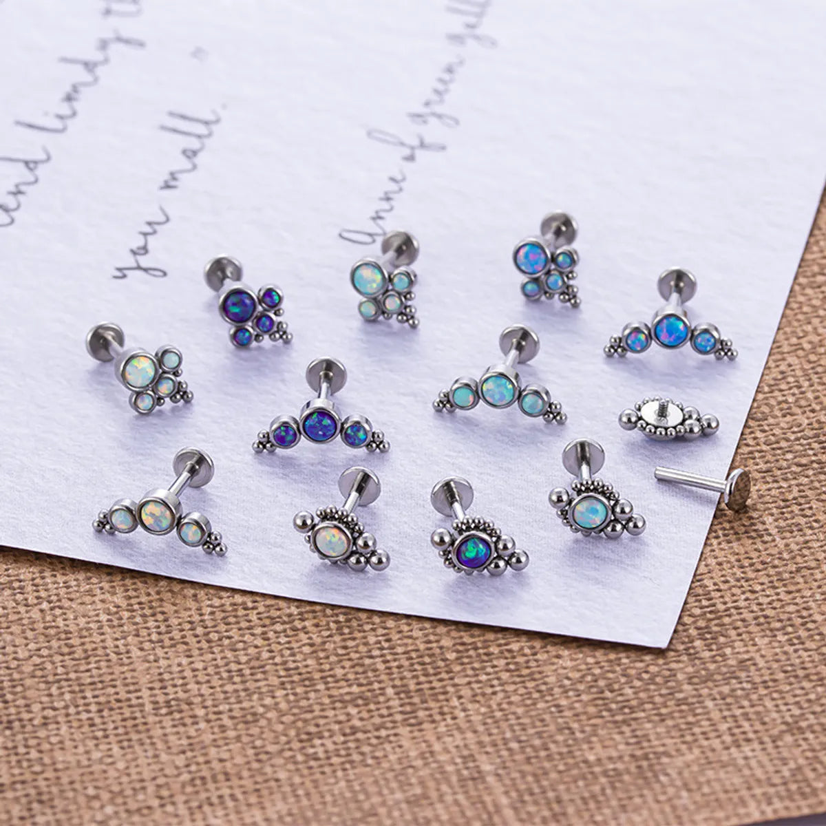 Fashion Round Stainless Steel Plating Inlay Artificial Gemstones Lip Stud 1 Piece