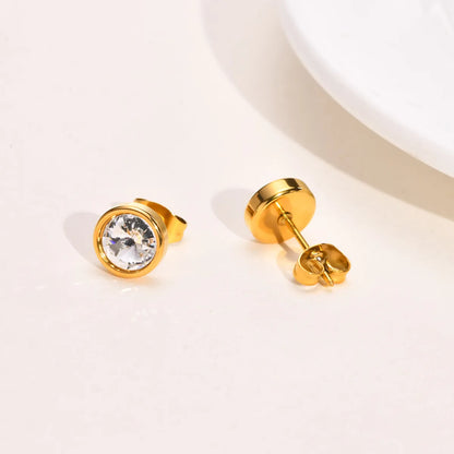 Fashion Round Stainless Steel Plating Inlay Zircon Ear Studs 1 Pair