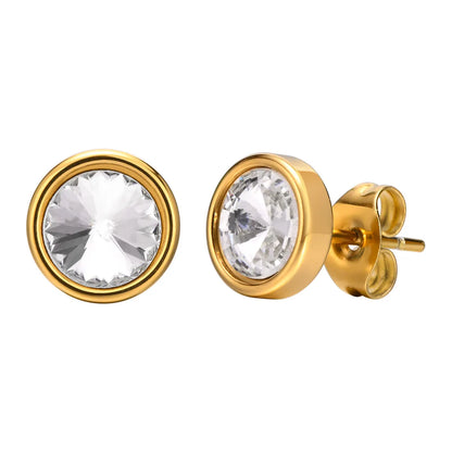 Fashion Round Stainless Steel Plating Inlay Zircon Ear Studs 1 Pair