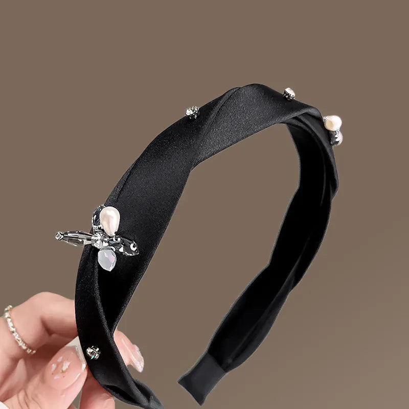 Fashion Round Star Bow Knot Imitation Pearl Cloth Rhinestone Hair Band 1 Piece