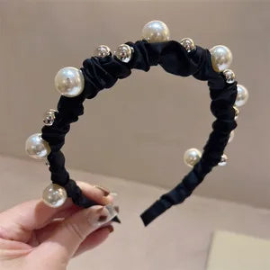 Fashion Round Star Bow Knot Imitation Pearl Cloth Rhinestone Hair Band 1 Piece