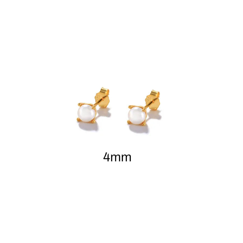 Fashion Round Sterling Silver Inlay Artificial Pearls Ear Studs 1 Pair