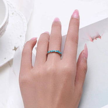 Fashion Round Sterling Silver Inlay Turquoise Rings 1 Piece