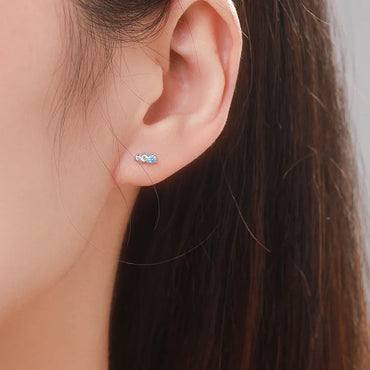 Fashion Round Sterling Silver Inlay Zircon Ear Studs 1 Pair