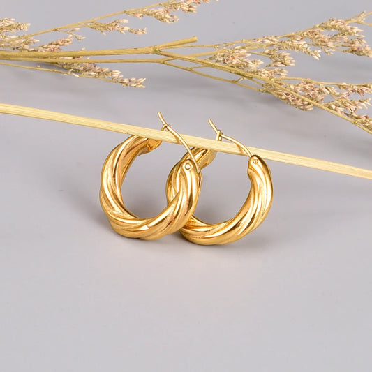 Fashion Round Titanium Steel Gold Plated Hoop Earrings 1 Pair