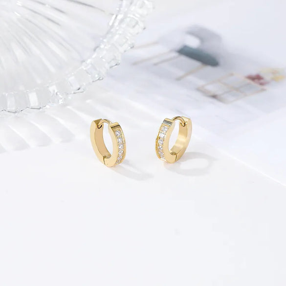 Fashion Round Titanium Steel Hoop Earrings Inlay Zircon Stainless Steel Earrings 1 Pair