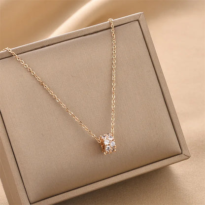 Fashion Round Titanium Steel Inlay Zircon Necklace 1 Piece