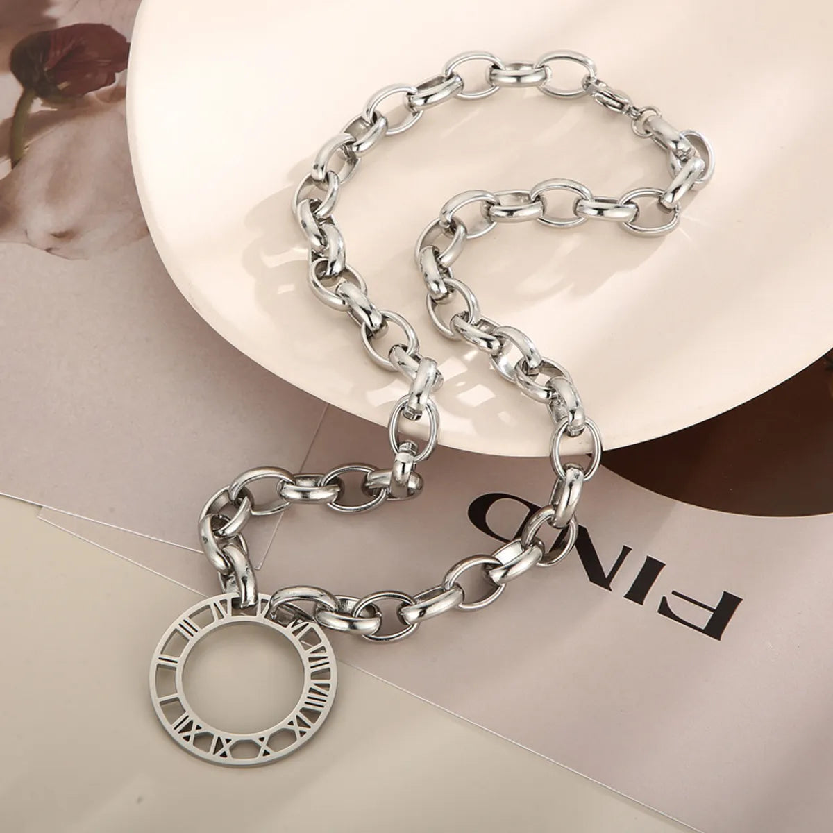 Fashion Round Titanium Steel Plating Hollow Out Bracelets Necklace