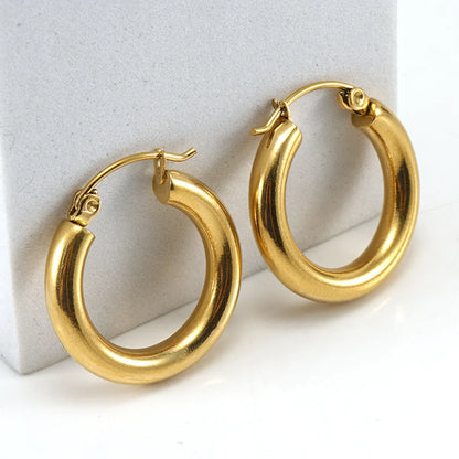 Fashion Round Titanium Steel Plating Hoop Earrings 1 Pair