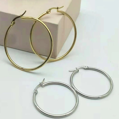 Fashion Round Titanium Steel Plating Hoop Earrings 1 Pair