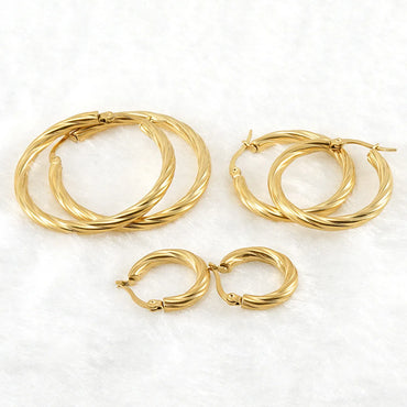 Fashion Round Titanium Steel Plating Hoop Earrings 1 Pair