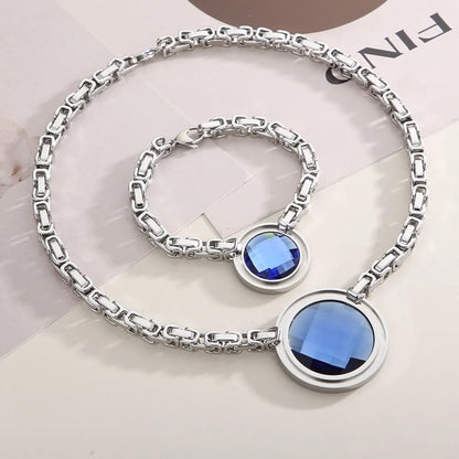 Fashion Round Titanium Steel Plating Inlay Glass Jewelry Set