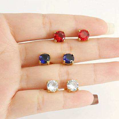 Fashion Round Titanium Steel Plating Inlay Zircon Ear Studs 1 Pair