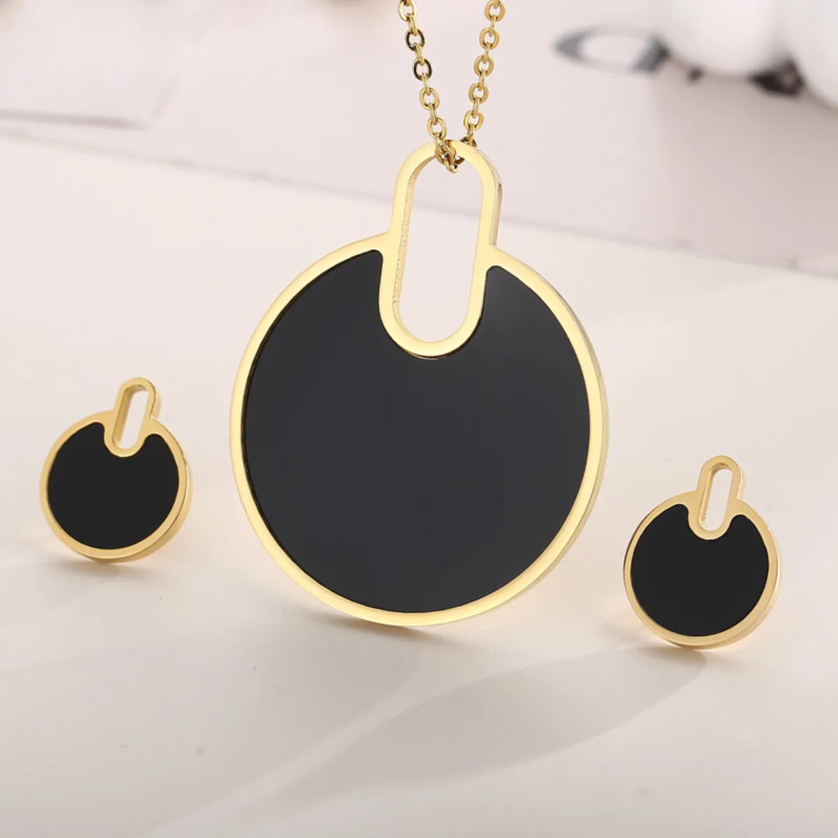 Fashion Round Titanium Steel Plating Women's Earrings Necklace