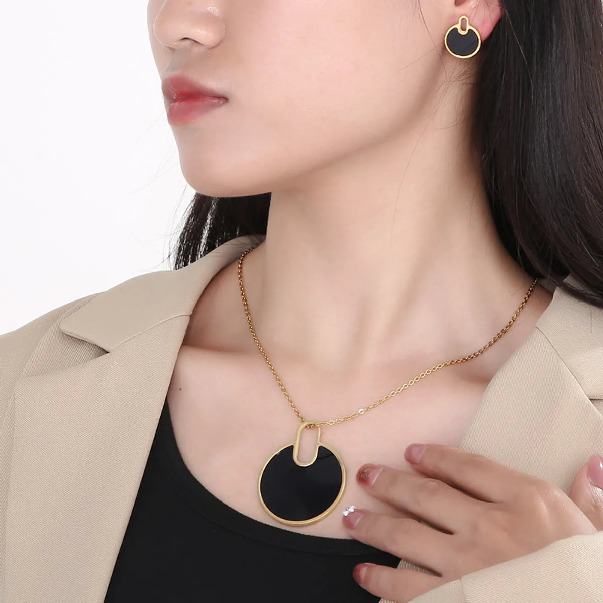 Fashion Round Titanium Steel Plating Women's Earrings Necklace