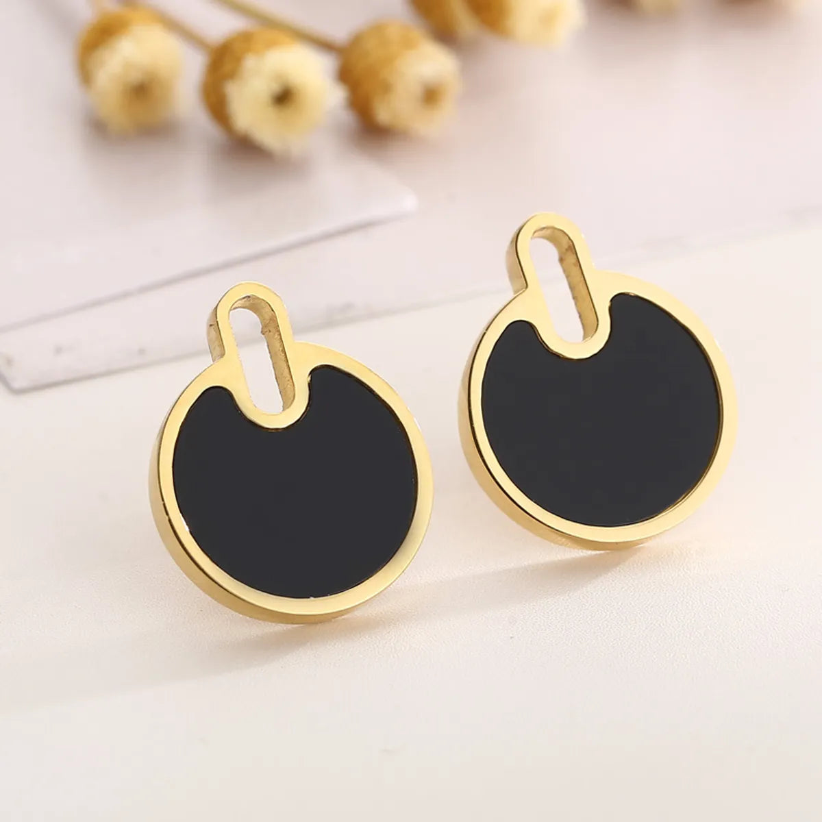 Fashion Round Titanium Steel Plating Women's Earrings Necklace