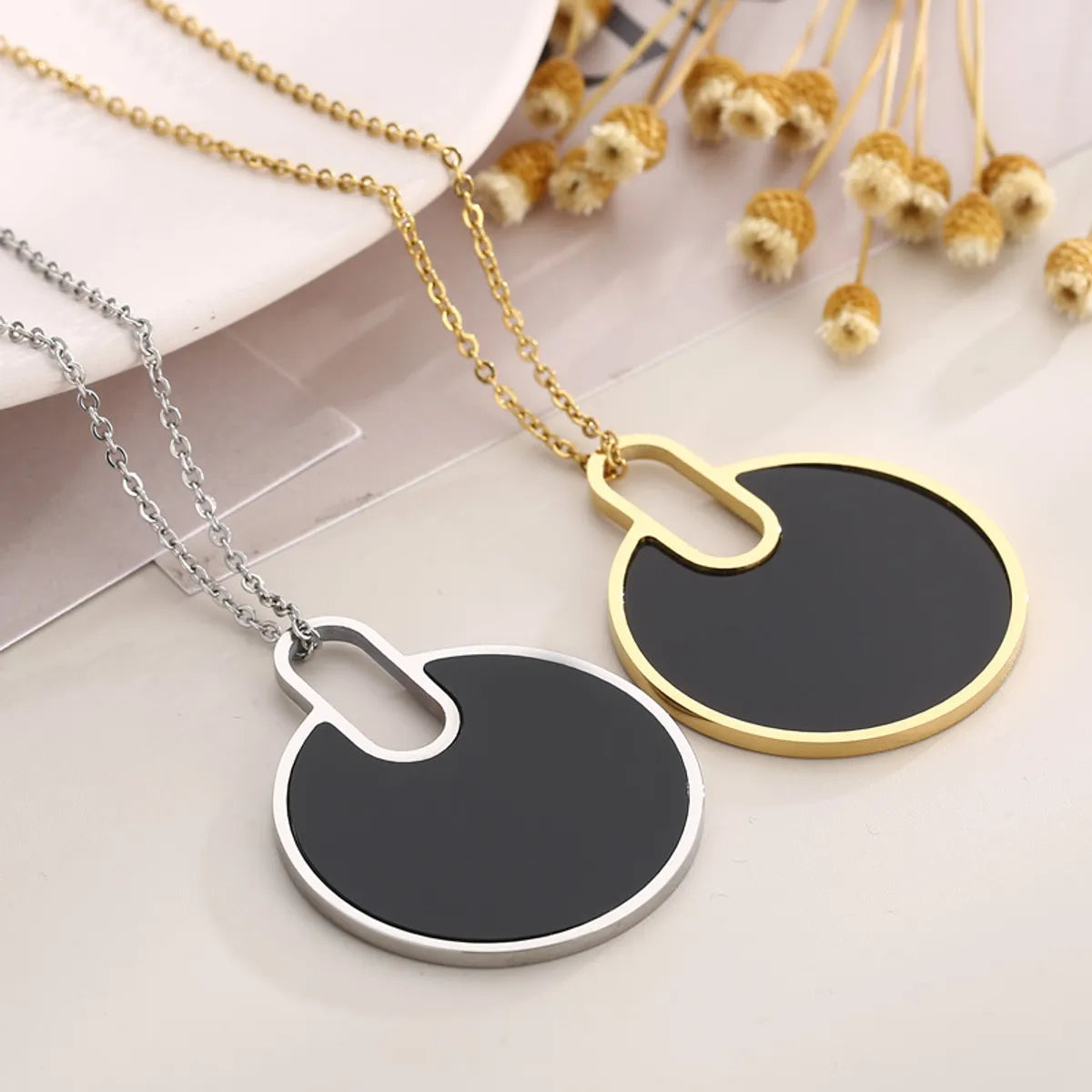 Fashion Round Titanium Steel Plating Women's Earrings Necklace