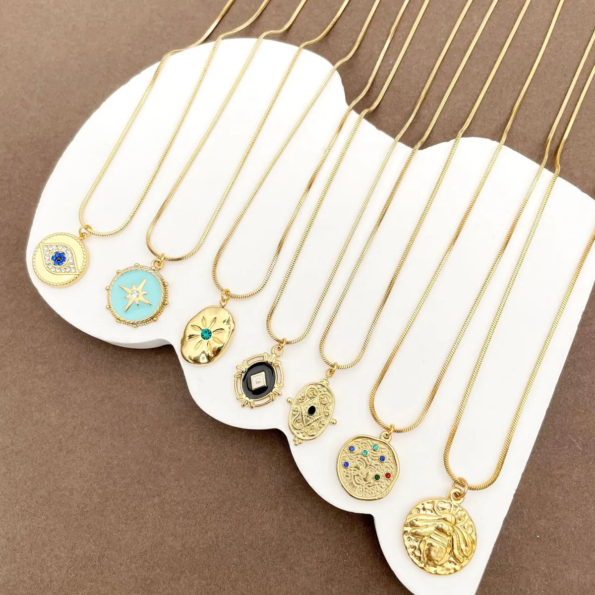 Fashion Round Water Droplets Stainless Steel Plating Inlay Artificial Gemstones Pendant Necklace 1 Piece